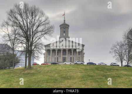 Anzeigen von Tennessee State Capitol Building in Nashville. Vom Architekten William Strickland entworfen und 1859 eröffnet Stockfoto