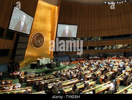 Israels Premierminister Benjamin Netanjahu Adressen der 64. Generalversammlung der Vereinten Nationen am 24. September 2009 in New York City. UPI/Monika Graff Stockfoto