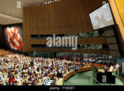 Venezuelas Präsident Hugo Chavez Frias Adressen der 64. Generalversammlung der Vereinten Nationen am 24. September 2009 in New York City. UPI/Monika Graff Stockfoto