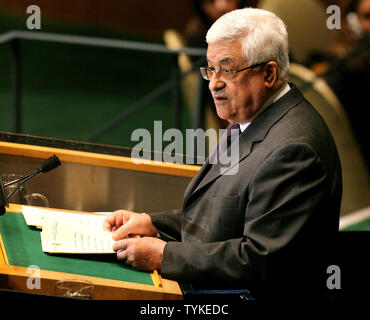 Der palästinensische Präsident Mahmoud Abbas Adressen der 64. Generalversammlung der Vereinten Nationen am 25. September 2009 in New York City. UPI/Monika Graff Stockfoto