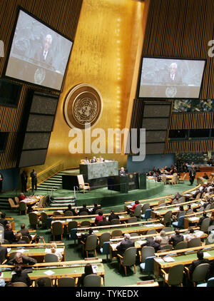 Der palästinensische Präsident Mahmoud Abbas Adressen der 64. Generalversammlung der Vereinten Nationen am 25. September 2009 in New York City. UPI/Monika Graff Stockfoto