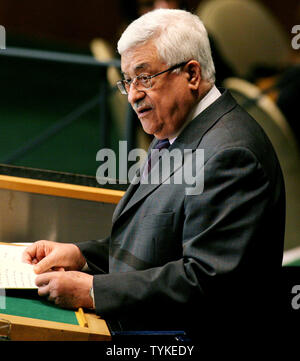 Der palästinensische Präsident Mahmoud Abbas Adressen der 64. Generalversammlung der Vereinten Nationen am 25. September 2009 in New York City. UPI/Monika Graff Stockfoto