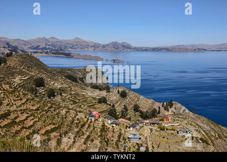 Traditionelle Bauweisen auf der Isla del Sol, Titicacasee, Bolivien Stockfoto