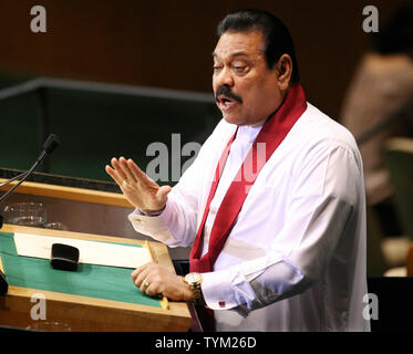 Sri Lankas Präsident Mahinda Rajapaksa spricht auf der 65. Tagung der Generalversammlung der Vereinten Nationen bei der UN am 23. September 2010 in New York. UPI/Monika Graff Stockfoto