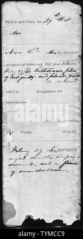 Die Vereinigten Staaten gegen William Warren: Schuldig.; Umfang und Inhalt: Der Fall, in dem das Dokument abgelegt ist, der ist Sklave Handel kriminellen Fall, William Warren. Stockfoto