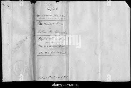 Die Vereinigten Staaten gegen John B. Macomber: Amtsgericht Deckblatt.; Umfang und Inhalt: Der Fall, in dem das Dokument abgelegt ist, der ist Sklave Handel Strafverfahren, an denen John B. Macomber. Stockfoto