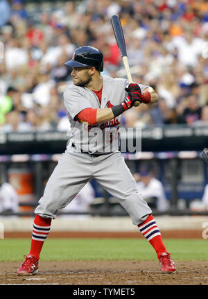 St. Louis Cardinals überspringen Schumaker steht an der Platte im dritten Inning gegen die New York Mets am Citi Field in New York City am 19. Juli 2011. UPI/John angelillo Stockfoto