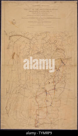 Topographische Kopie der Karte des Tals der Shenandoah River von Strasburg, [VA], zu Harper's Ferry. [W.] Va., mit den angrenzenden Grafschaften westlich und südlich des Potomac River; Umfang und Inhalt: Topografische Kopie der Karte des Tals der Shenandoah River von Strasburg, [VA], zu Harper's Ferry. [W.] Va., mit den angrenzenden Grafschaften westlich und südlich des Potomac River, gefangen in der Rebel Genl. Der Lomax Gepäckwagen von Brig. General Custer, USA, der großen Genl. Sheridan's Befehl, Oktober 9th, 1864 im Ingenieur Büro des Krieges Abteilung, November 1864... Stockfoto