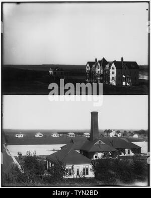 Zwei Aufnahmen -- Heim und Haus 4 Hütten; Umfang und Inhalt: Dieses Foto ist Teil einer Serie von Glasplatte negative durch die Chilocco Indian School Print Shop in der indischen Schule Journal zur Veröffentlichung verwendet werden. Stockfoto
