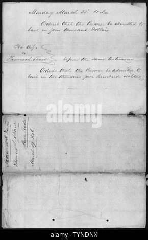 United States vs Nathaniel T. Davis und Thomas L. Shaw: Aufträge für die Zulassung zu retten; Umfang und Inhalt: Der Fall, in dem das Dokument abgelegt ist, der ist Sklave Handel kriminellen Fall, Nathaniel T. Davis und Thomas L. Shaw. Stockfoto