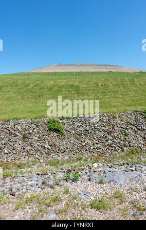 Auf der Suche nach einer Deponie, die mit einer Kappe auf der Oberseite über das Gras an Bourne ISWM, Cape Cod, Massachusetts, USA hinzugefügt wird Stockfoto