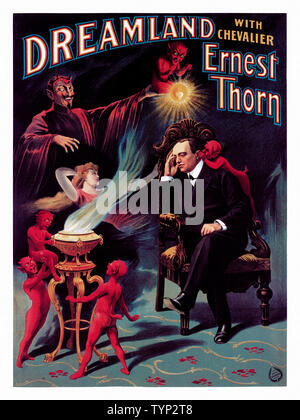 Vintage Werbung Poster wiederhergestellt. Dreamland mit chevalier Ernest Thorn. Magic Show Werbung Plakat. Im Jahr 1899 veröffentlicht. Stockfoto