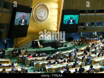 Yoweri Kaguta Museveni, Präsident Uganda, Adressen der 70. Sitzung der Generaldebatte der Generalversammlung der Vereinten Nationen bei der UNO in New York City am 28. September 2015 statt. Foto von Monika Graff/UPI Stockfoto