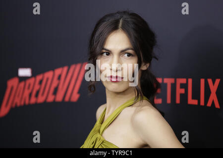 Elodie Yung kommt auf dem roten Teppich am Daredevil 2 Saison Premiere auf AMC Loews Lincoln Square 13 Theater am 10. März 2016 in New York City. Foto von John angelillo/UPI Stockfoto