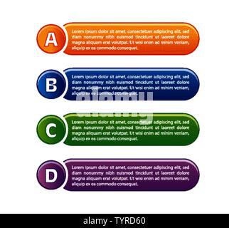 Bunte Infografik mit Tasten - Gelb, Blau, Grün und Lila.. Es gibt vier Schritte von Vorlage. Stock Vektor