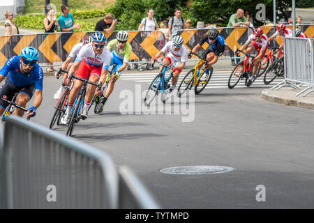 Minsk, Weißrussland - 23. Juni 2019: Das Radfahren Wettbewerbe der 2019 2. Europäische Spiele in Minsk, Herren Straßenrennen. Stockfoto