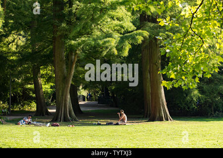 Menschen entspannen im Amsterdam Vondelpark in den Niederlanden. Stockfoto