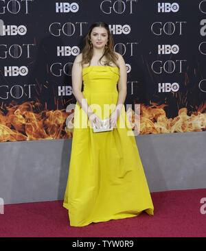 Hannah Murray kommt auf dem roten Teppich an der Jahreszeit 8 Premiere von "Game of Thrones" in der Radio City Music Hall am 3. April 2019 in New York City. Foto von John angelillo/UPI Stockfoto