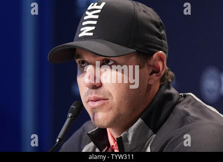 Bäche Koepka spricht auf einer Pressekonferenz bei der PGA Championship am schwarzen Kurs am Bethpage State Park in Farmingdale, New York am 14. Mai 2019. Foto von John angelillo/UPI Stockfoto