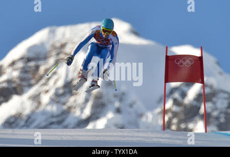 Italiens Christof Innerhofer konkurriert in der Männer super am Sotschi Winterspiele 2014 am 14. Februar in Krasnaja Poljana, Russland 2014 kombiniert. Innerhofer ging auf Bronze zu gewinnen. UPI/Kevin Dietsch Stockfoto