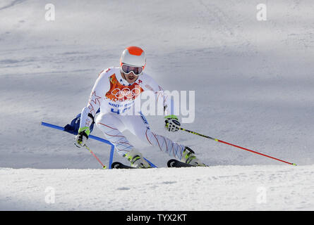 Jared Usa Goldberg konkurriert bei Giant Slalom der Männer bei den Olympischen Winterspielen Sochi 2014 am 19. Februar in Krasnaja Poljana, Russland 2014. Goldberg beendet 19. in der Konkurrenz mit einer Zeit von 2:47.48 für zwei Durchläufe. UPI/Brian Kersey Stockfoto