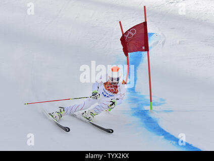 Jared Usa Goldberg konkurriert bei Giant Slalom der Männer bei den Olympischen Winterspielen Sochi 2014 am 19. Februar in Krasnaja Poljana, Russland 2014. Goldberg beendet 19. in der Konkurrenz mit einer Zeit von 2:47.48 für zwei Durchläufe. UPI/Brian Kersey Stockfoto