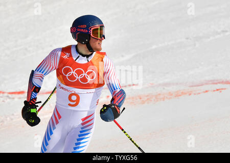 Amerikanischer Ted Ligety konkurriert in der Men's Alpine Riesenslalom bei den Olympischen Winterspielen 2018 in Pyeongchang Pyeongchang, Südkorea, am 18. Februar 2018. Foto von Kevin Dietsch/UPI Stockfoto