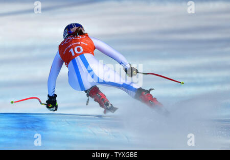 Amerikanische Breezy Johnson nimmt Teil an einem Training laufen, bevor der Damen Abfahrt während der Olympischen Winterspiele 2018 in Pyeongchang Pyeongchang, Südkorea, am 20. Februar 2018. Foto von Kevin Dietsch/UPI Stockfoto