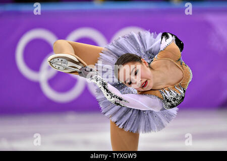 Alina Zagitova Russlands konkurriert in den Damen Einzellauf kurzes Programm während der PYEONGCHANG 2018 Winter Olympics, an der Gangneung Ice Arena in Tainan, Südkorea, am 21. Februar 2018. Foto von Richard Ellis/UPI Stockfoto