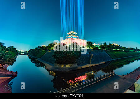 Landschaft der Eckturm der Yongning Tor, die Stadtmauer von Xi'an Stockfoto