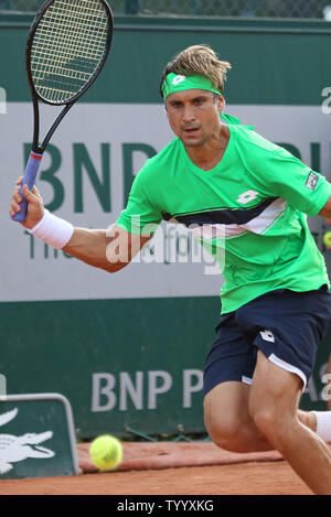 David Ferrer in Spanien schlägt einen Schuß in der ersten Runde der French Open Männer Spiel gegen Amerikaner Donald Young in Roland Garros in Paris am 29. Mai 2017. Ferrer besiegt Jungen 5-7, 6-3, 4-6, 6-3, 13-11 in die zweite Runde zu gelangen. Foto von David Silpa/UPI Stockfoto
