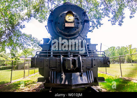 Ein 1917 Baldwin Dampflokomotive aus der Susquehanna und New York Eisenbahnlinie ist bei Highland Park, 23. Juni 2019, in Meridian, Mississippi angezeigt. Stockfoto