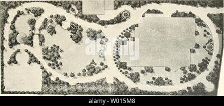 Archiv Bild von Seite 62 der Gartenkunst (1899). Die Gartenkunst diegartenkunst 34 5Mose Jahr: 1899 mit dem 2. Preise ausgezeielmeter Entwurf zu einem Villengiirten. Verfasser; Friedr. Henne. Oarteuingeni ''iir. Ei 2: rnli in Mähreu. Mit dem S.. Prei se ausgezeichneter Entwurf zu einem Villeugarten. Verfasser; Hoppe, Landschaftsgiirtner, Zehlendorf b. Berlin. Im wahrsten Sinne des Wortes nur ein "Bois", ein Gehölz ist, das dem Publiljum keine Abwechselungsreichen Spazier- gänge bietet. Alle zwischen den "egen. Deren übrigens grofse Menge ad libitum über sterben Rasentläciien und durch die eine Stockfoto