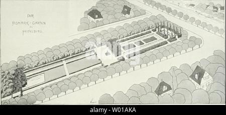 Archiv Bild von Seite 72 der Gartenkunst (1899). Gartenkunst diegartenkunst 12 5 Jahr sterben: 1899 XII, H-STERBEN GARTENKUNST. 39 Fr. Scherer: Studie zur Umgestaltung des Bismarckgartens in Heidelberg. Ansicht aus der Vogeischau. als Rosenlauben hergestellt werden können, versehen. Zur Zeit der Rosenblüte wird of this Gartenteil sicher eine sroßc Anziehungskraft für die Besucher bilden. Den Abschluß bildet ein / Norden mit 2 bis 3 m hohen Hecke umschlossener Raum, dessen Mitte ein regelmäßiges Wasserbecken mit springstrahl ein-nimmt (vergl. Siehe Abb. S. 40). Zum beschaulichen Ru Stockfoto