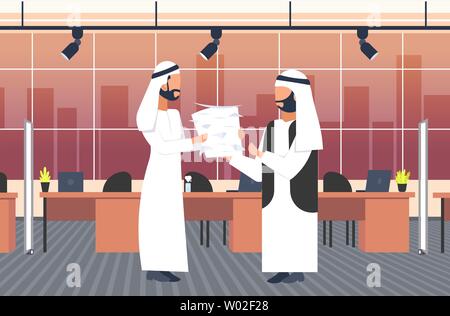 Überarbeitet arabischen Geschäftsmann, die Dokumente auf Papier Stapel auf Arabisch boss Frist hart arbeitenden Prozess Schreibarbeit Konzept creative Co-Bearbeitungszentrum Stock Vektor