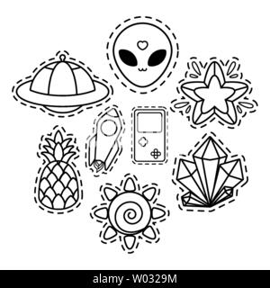 Patch von unbekanntes Flugobjekt und Patches Vector Illustration Design Stock Vektor