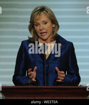 Rep. Mary Fallin, (R-OK), spricht am letzten Tag der Republican National Convention in St. Paul, Minnesota, am 4. September 2008. (UPI Foto/Roger L. Wollenberg) Stockfoto