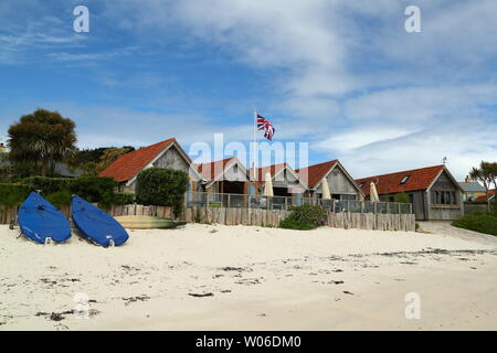 Sea Garden Cottages auf Tresco, Isles of Scilly, Cornwall, Großbritannien Stockfoto