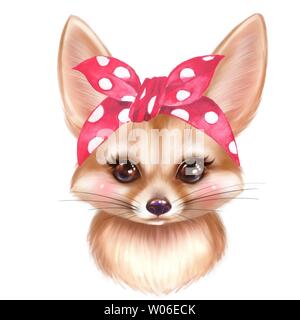 Cute Fennec Cartoon Illustration. Bunte fox Portrait Stockfoto