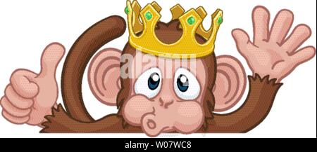 Monkey King Crown Daumen oben Winken Schild Cartoon Stock Vektor