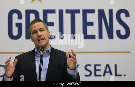 Missouri Governor elect Eric Greitens seine Bemerkungen macht, Anhänger in Maryland Heights, Missouri während seiner "Danke"-Tour des Staates Missouri am 7. Januar 2017. Greitans wird den Amtseid nehmen 56th Missouri Gouverneur am Januar 9, 2017 in Jefferson City, Missouri. Foto von Bill Greenblatt/UPI Stockfoto