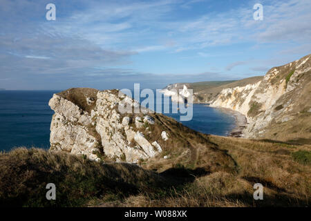 Blick von Dungy Kopf Durdle Door und Swyre Kopf auf Jurassic Coast in Dorset, England, Großbritannien Stockfoto