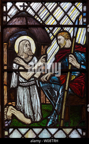 Glasfenster detail c 1922 von Christopher Whall, Sproughton Kirche, Suffolk, England, Großbritannien Stockfoto