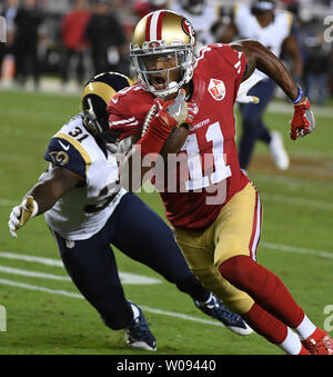 San Francisco 49ers WR Quinton Patton (11) Nimmt ein Blaine Gabbert Pass 35 Yards im vierten Viertel gegen die Los Angeles Rams bei Levi's Stadion in Santa Clara, Kalifornien, am 12. September. 2016. Die 49ers besiegten die Rams 28-0. Foto von Terry Schmitt/UPI Stockfoto