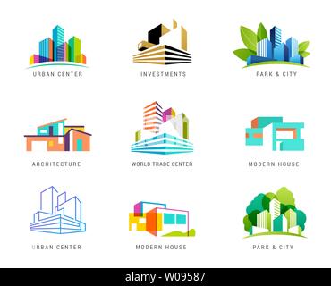 Immobilien logo, Bebauung, der Logos, Symbole und Elemente einstellen Stock Vektor