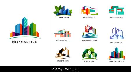 Immobilien logo, Bebauung, der Logos, Symbole und Elemente einstellen Stock Vektor