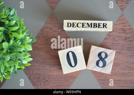 Dezember Monat mit Blatt auf rautenmuster Tabelle für Hintergrund. Stockfoto