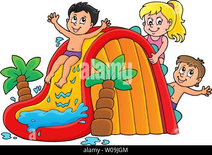 Kinder auf der Wasserrutsche Thema Bild 1-eps 10 Vector Illustration. Stock Vektor