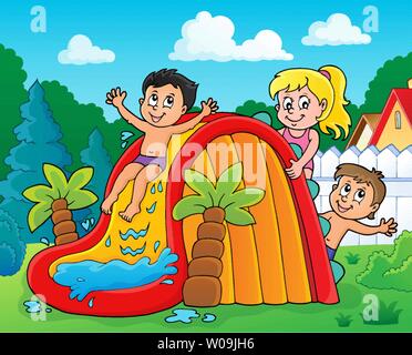 Kinder auf der Wasserrutsche Thema Bild 2-eps 10 Vector Illustration. Stock Vektor