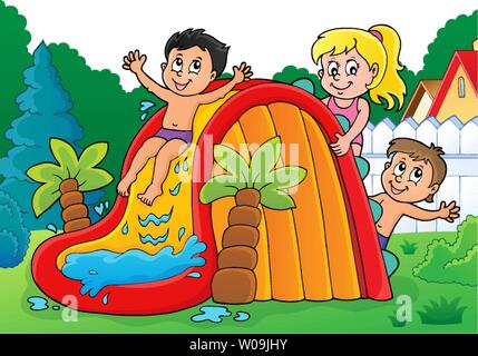 Kinder auf der Wasserrutsche Thema Bild 3 - Eps 10 Vector Illustration. Stock Vektor